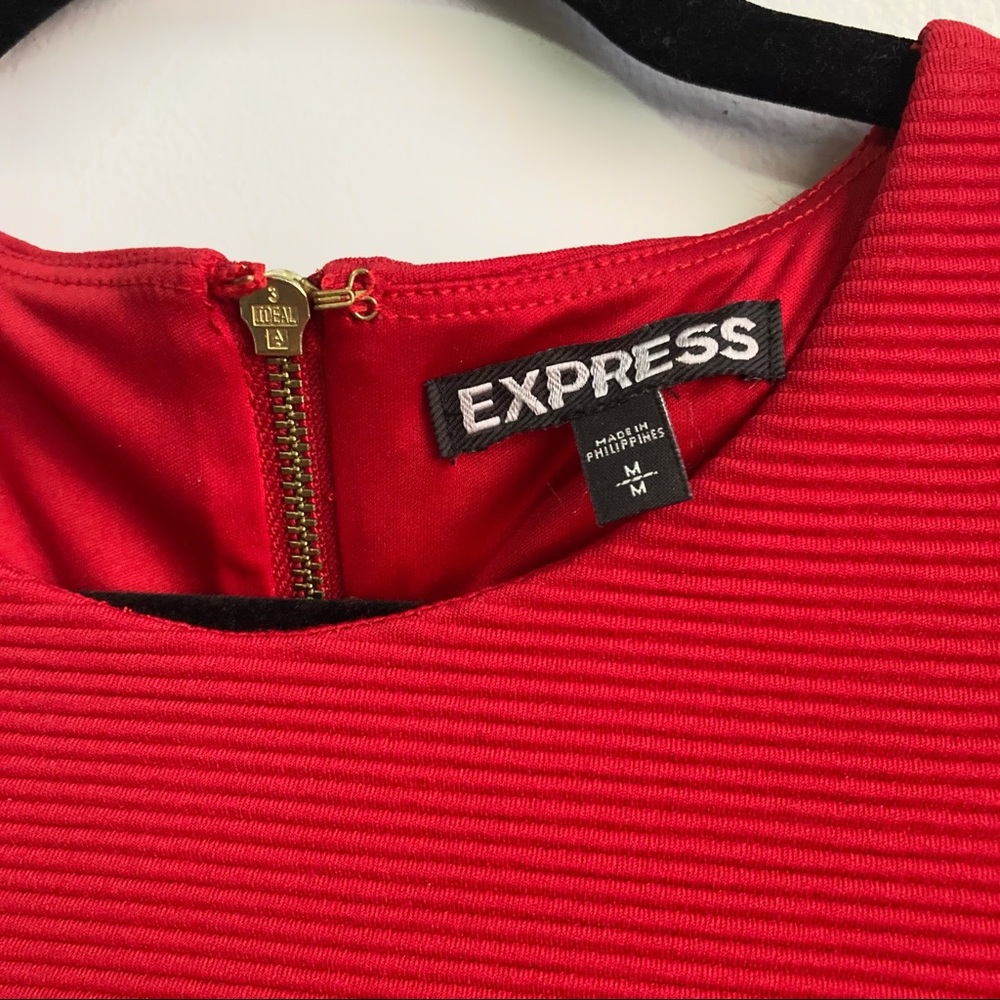 Express Red Ribbed Mini Dress - Picture 4 of 5